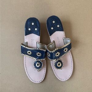 Jack Rogers navy and gold wedges